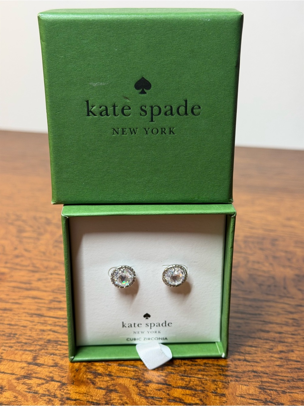 NIB Kate Spade Silver Halo Cubic Zirconia Stud Earrings
